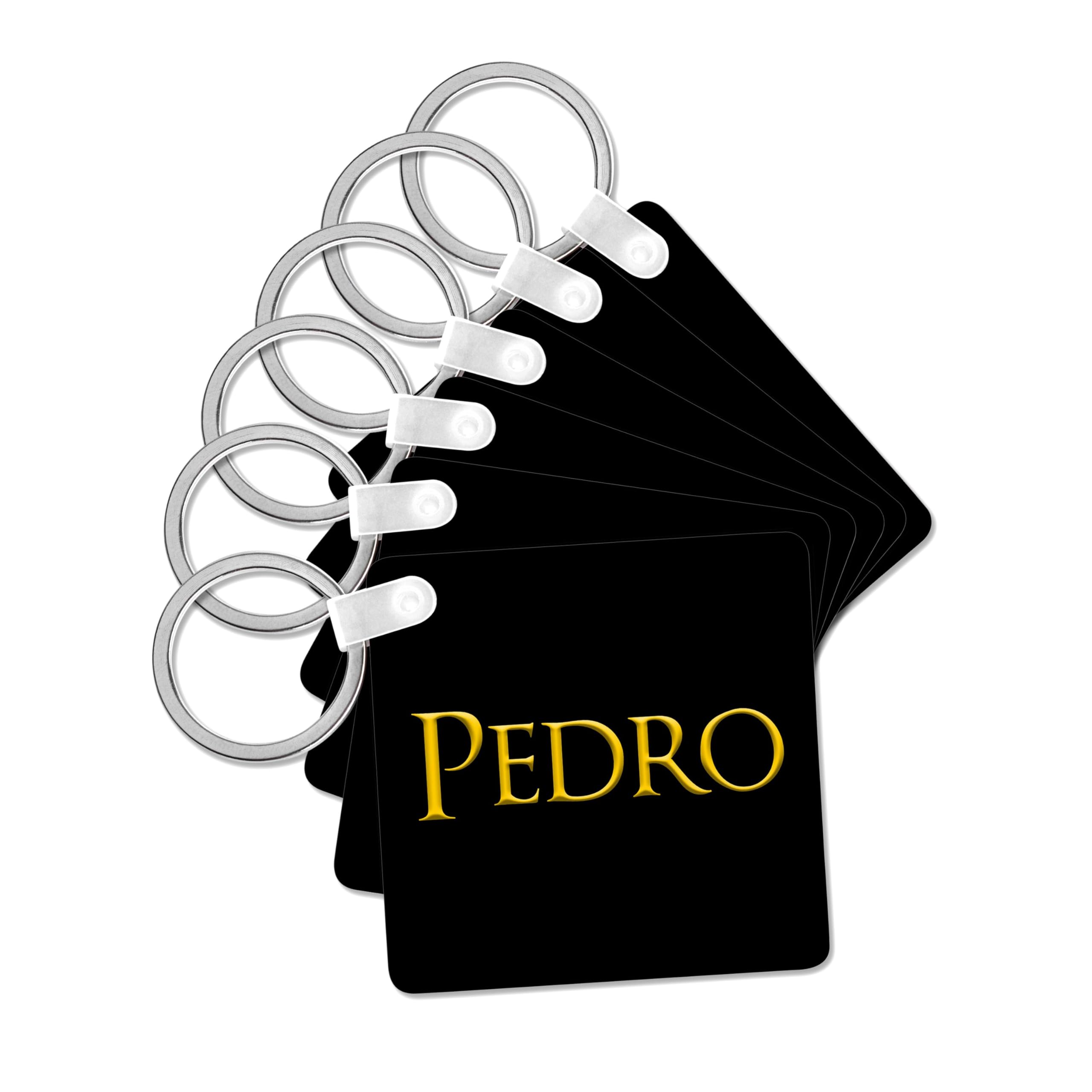 3dRose, Pedro prevailing boy name in the USA. Yellow on black amulet, set of 6 Key Chains