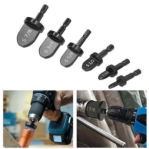 Miniatura 5 de Juego de 6 brocas, herramienta de estampación manual de cobre, broca expansora para reparación de aire acondicionado HVAC (mango hexagonal)