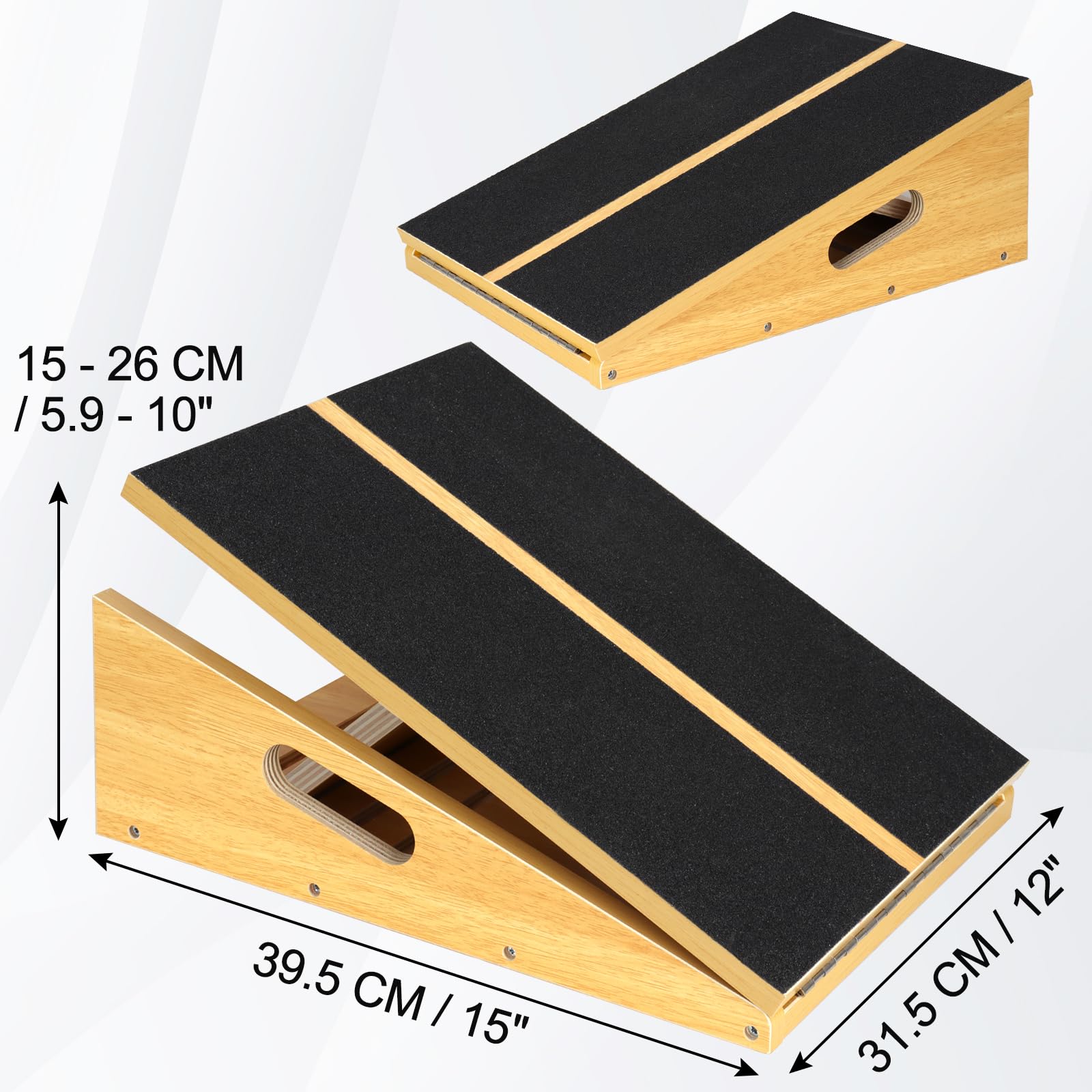 Wooden Inclined Board, Adjustable Tilt Board and Calf Extender, Stretch Board - Extra Side Handle Design for Standing, Core Training, Gym and Home Workout etc