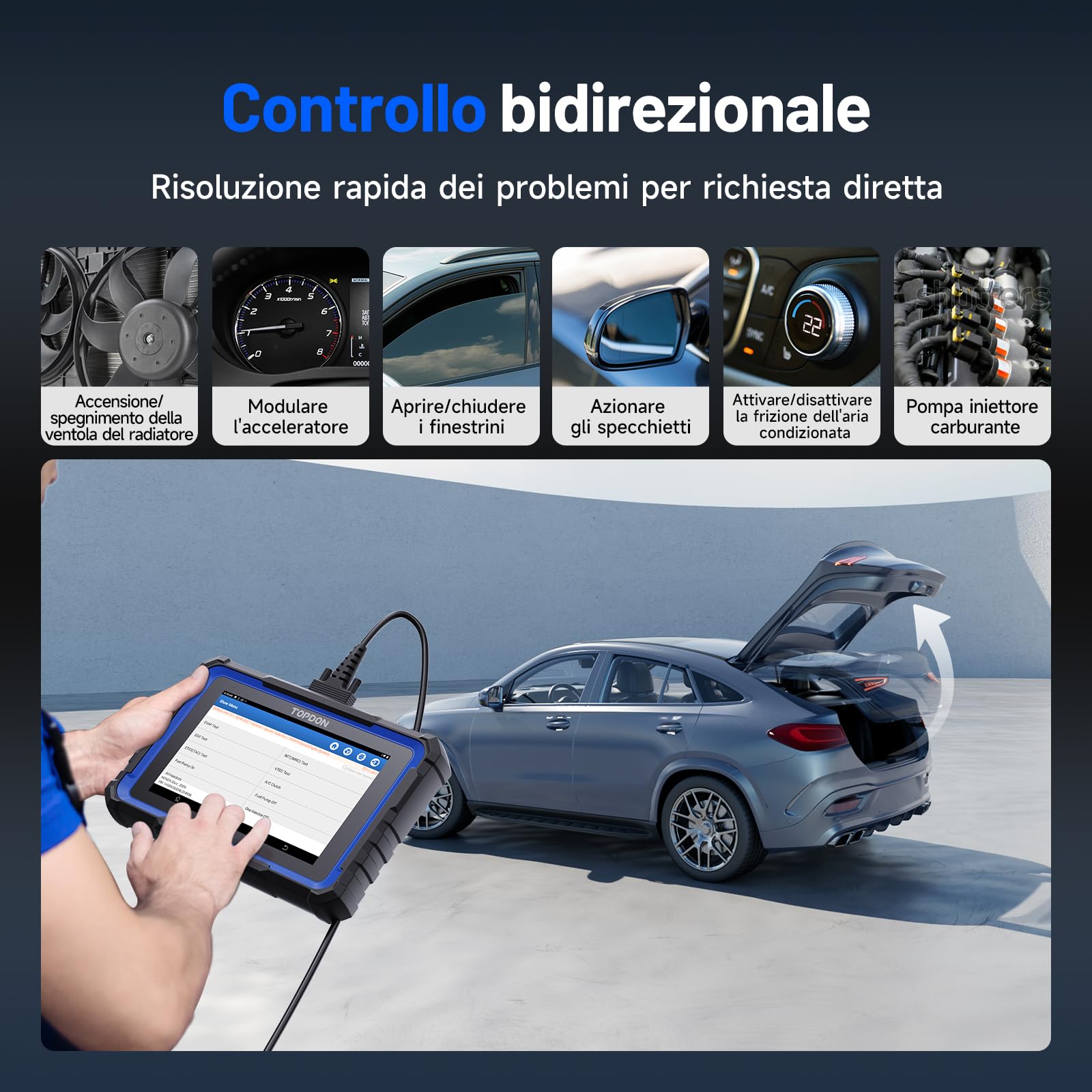 TOPDON Dispositivo diagnostico Auto Phoenix Nano, OBD2 Dispositivo diagnostico per tutti i veicoli, codifica unità di controllo, tutte le diagnosi di sistema, controllo bidirezionale, 32+ Reset