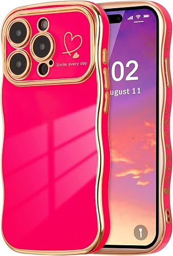 Miniatura 11 de ZTOFERA Funda para iPhone 14 de 6.1 pulgadas, Linda Funda con Marco de Ondas Rizadas con Patrón de Corazones, Borde Chapado de Lujo, Funda de