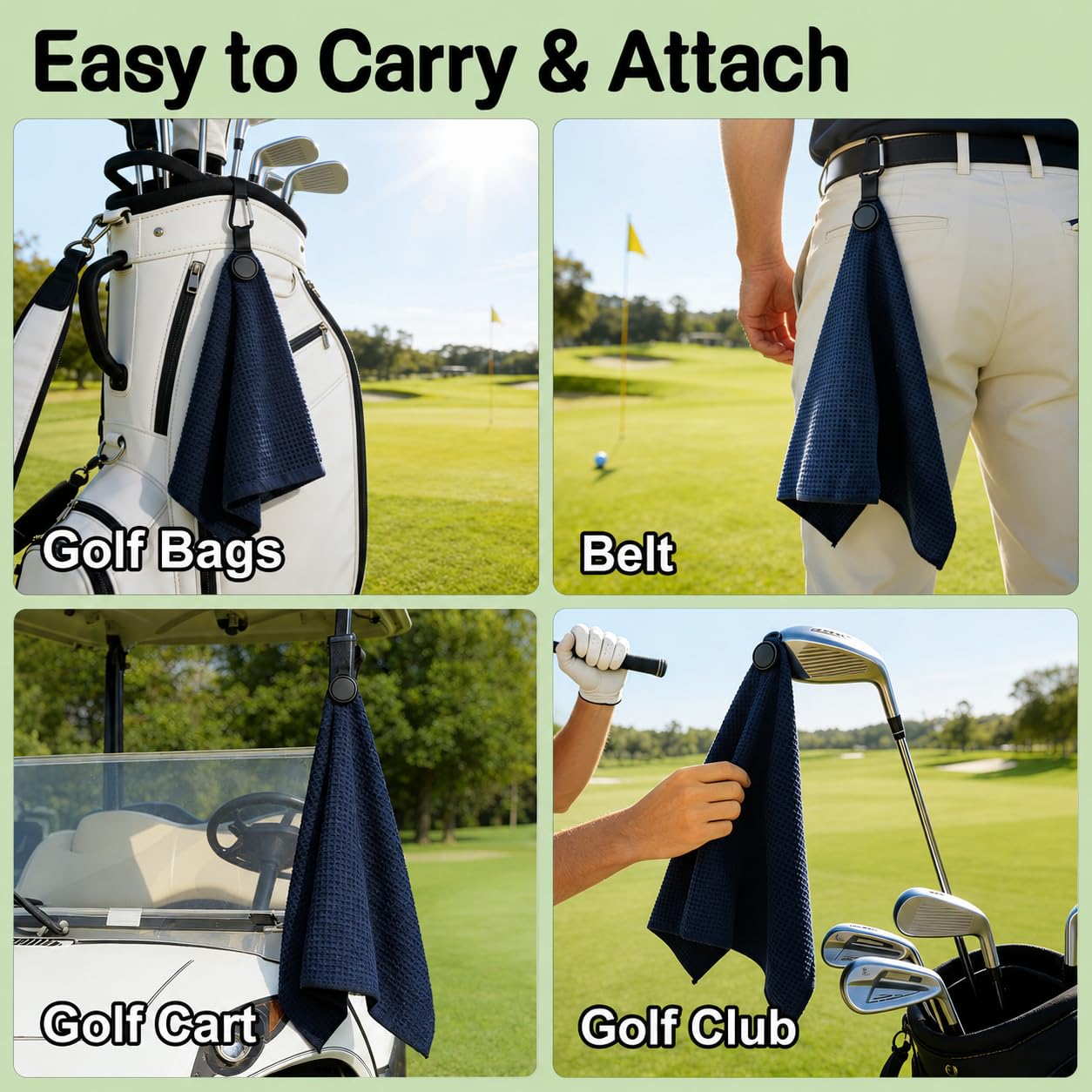 Lot de 3 serviettes de golf magnétiques – Très grande taille en microfibre gaufrée avec clip – Serviette de club de golf ultra absorbante avec aimant puissant pour une tenue solide pour sacs de golf