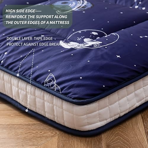 Miniatura 5 de MAXYOYO Colchón de futón de aventura espacial azul marino, colchón acolchado japonés, cubrecolchón acolchado, extra grueso, plegable, transpirable,