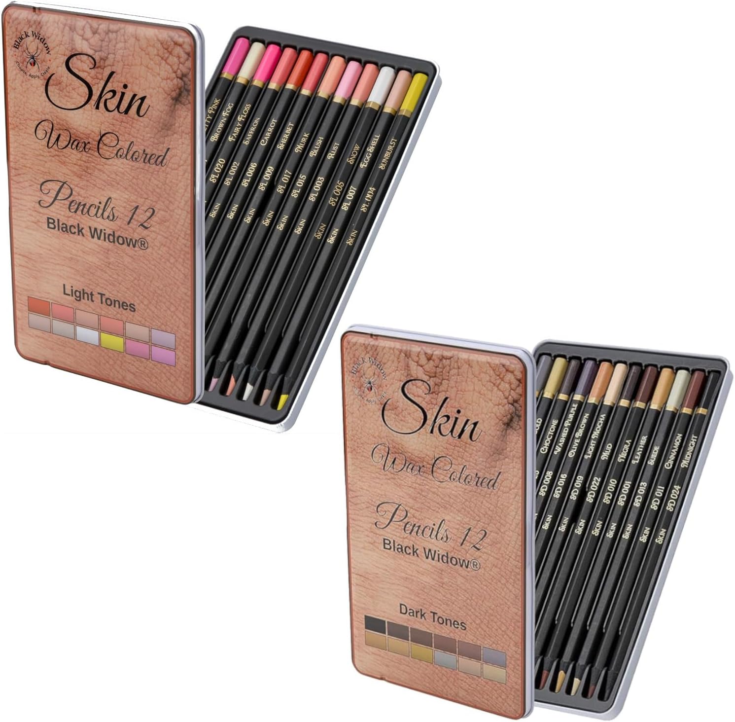 Black Widow Skin Tone Colored Pencils for Adult Coloring Books – 24 Soft Core Color Pencils for Portraits and Skintone Artists - Bundle