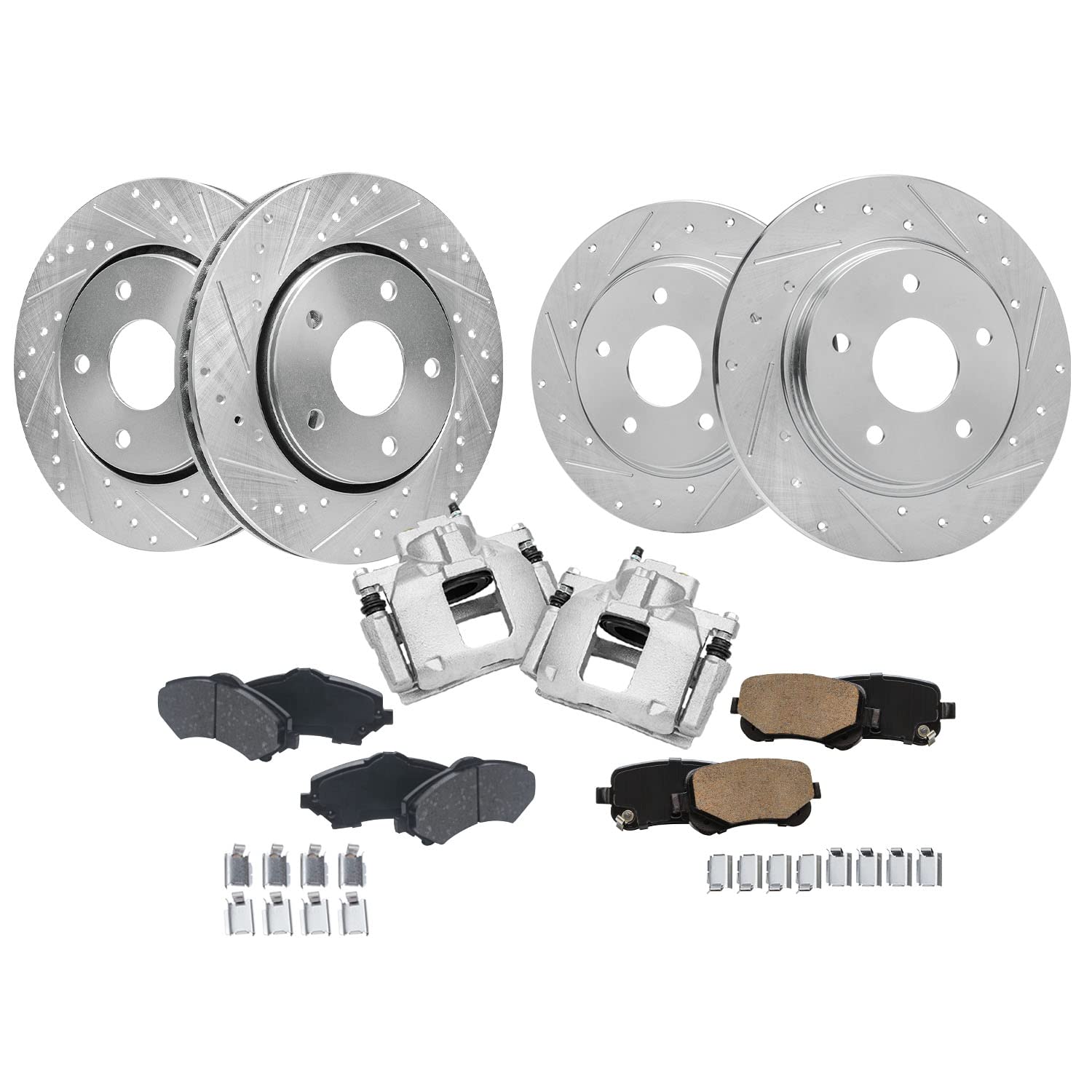 Detroit Axle - Brake Kit for Chrysler Town &amp; Country Dodge Grand Caravan | Routan, Drilled Brake Rotors Ceramic Brake Pads &amp; Front Brake Calipers: 11.89'' inch Front and 12'' inch Rear Rotor