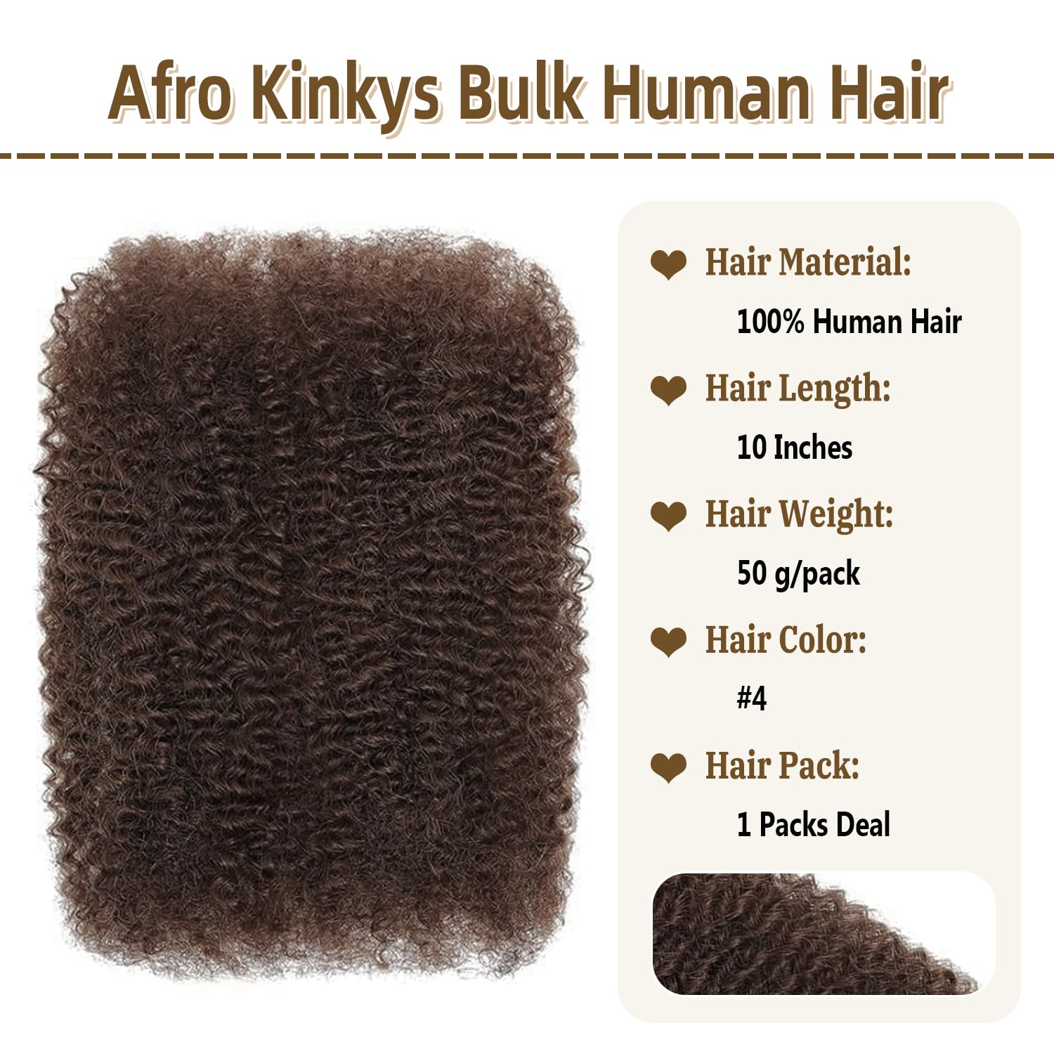 Afro Kinkys Bulk Human Hair for Dreadlock Extensions Mini Twist Braiding Hair 4C Afro Kinky-Curly Human Hair Springy Twist for Repair Locs (4# - Image 2