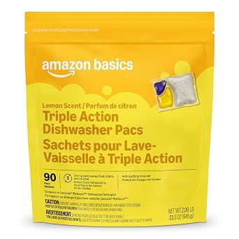 Amazon Basics Triple Action Dishwasher Pacs, Lemon Scent, 90 Count Previously Presto!