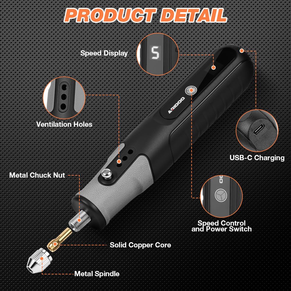 Flintronic Mini Trapano Elettrico Kit, 4.2v Utensile Rotante Multifunzione, Velocità Regolabile 5 Livelli (5000–25000 Rpm), Per Forare, Incidere, Smerigliare, Togliere Ruggine-Include 138 Accessori
