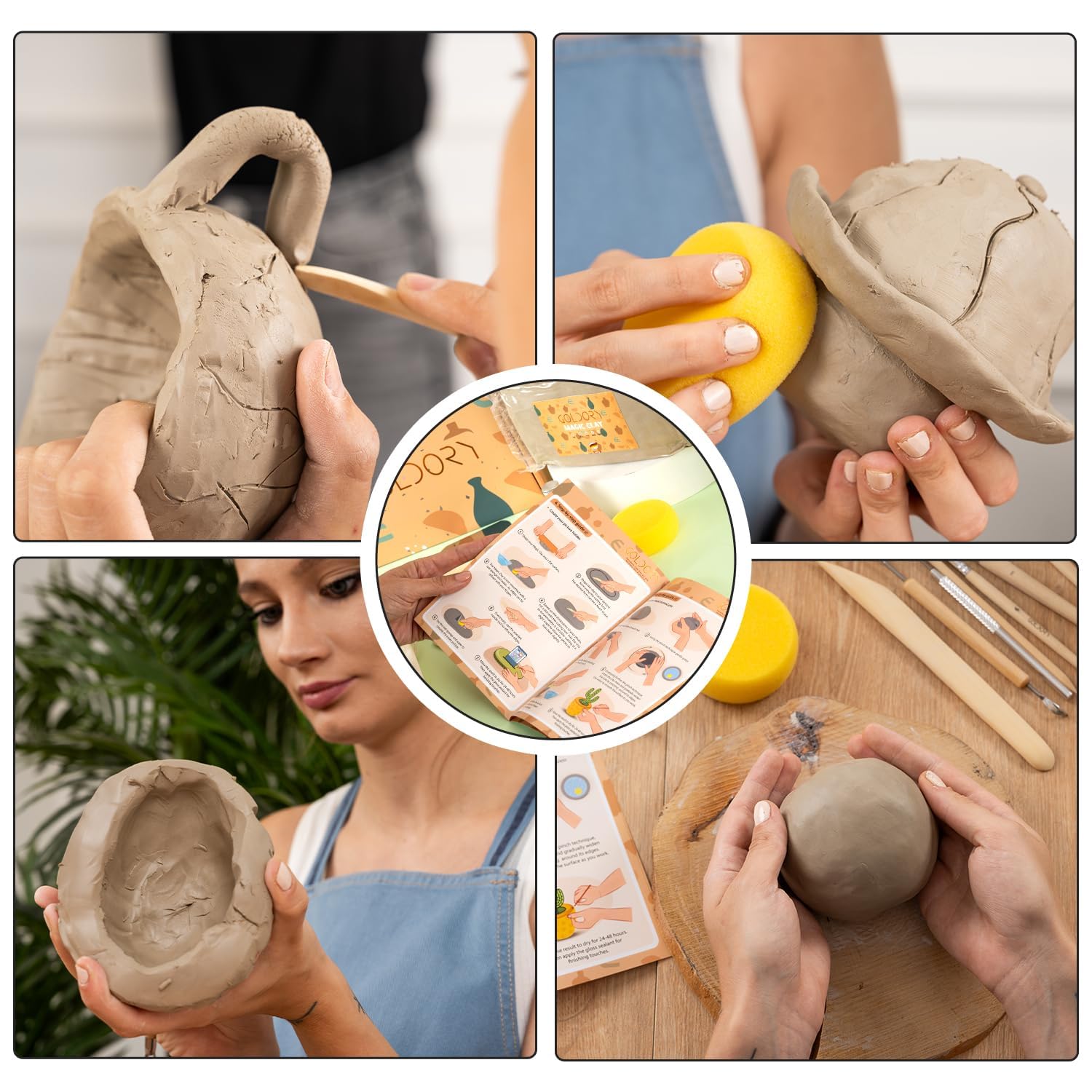 Töpferset für Zuhause mit lufttrocknendem Ton | Ton Set für Kinder ohne Brennen | 2,5 kg Trockenton selbsttrocknend zum Basteln | DIY Töpfern für Erwachsene | Kreativset Geschenke