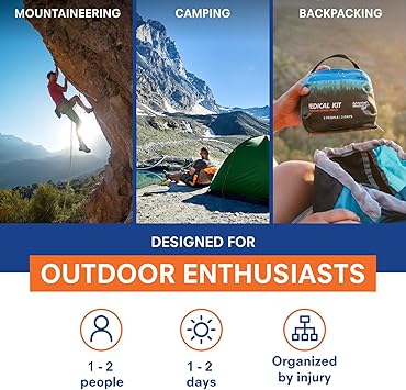 مجموعة أدوات طبية للمغامرات مجموعة أدوات طبية من سلسلة Mountain Series - للمتنزهين - مجموعة إسعافات أولية طبية طارئة - لشخصين لمدة يومين - مع وسادة صدمات ودواء ودليل إرشادي والمزيد - الغابة