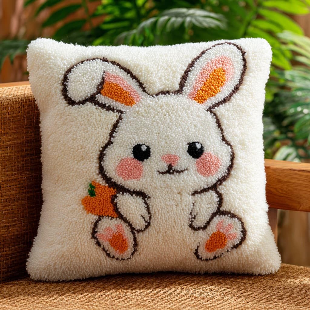 Henypt DIY Latch Hook Kits Cushions Pillow, Rabbit