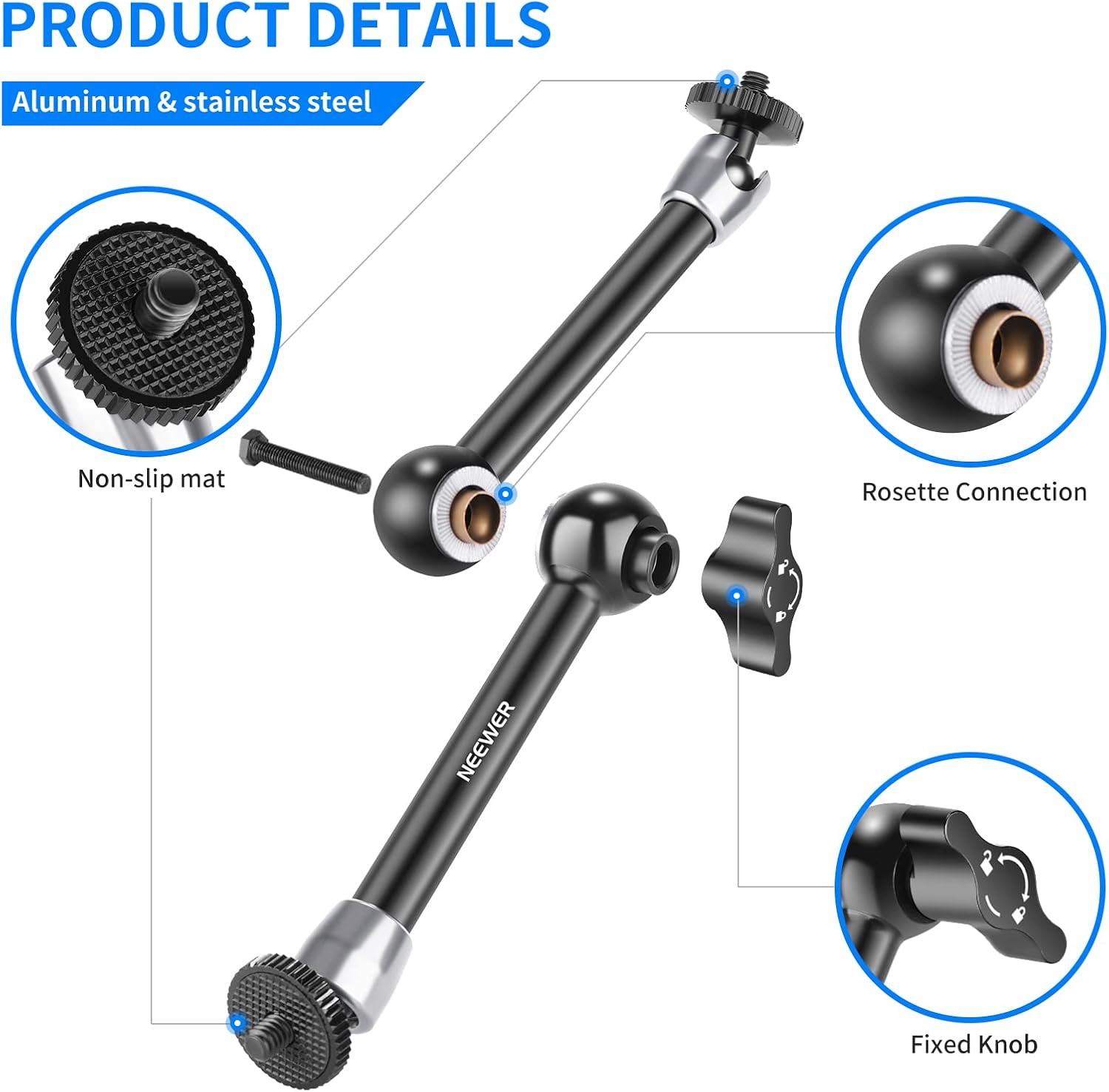 Neewer 11 inches Adjustable Friction Articulating Magic Arm with Both 1/4-inch Thread Screw Compatible with DSLR Camera Rig, LED Light, Field Monitor and Flash, etc Load up to 3 Kilograms/6.6 Pounds