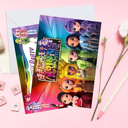 Miniatura 6 de 16 piezas de suministros de fiesta de cumpleaños de arcoíris para niñas, tarjetas de invitaciones con sobres, decoraciones de fiesta temática,