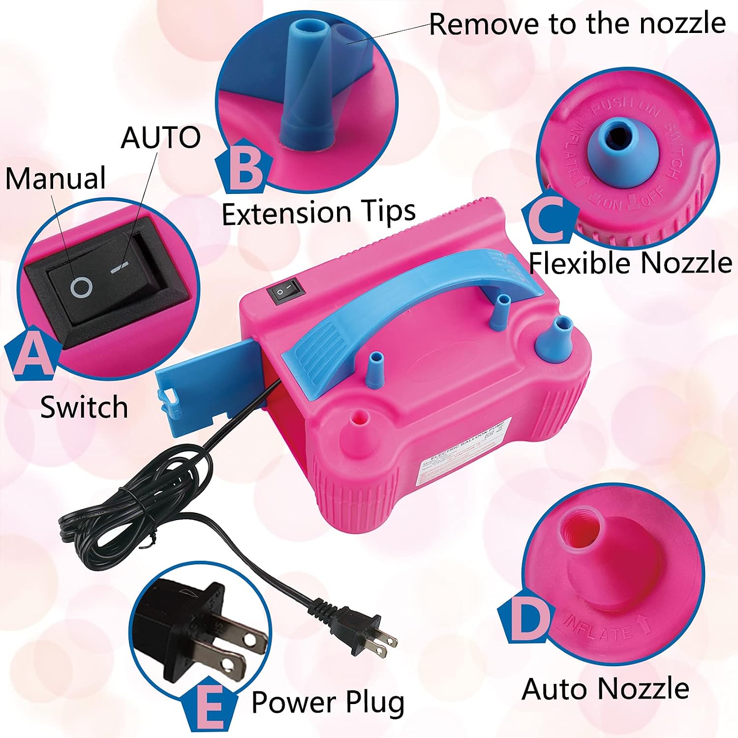 200 Pcs Balloon Pump Kit- Electric Balloon Inflator Blower Air Pump, 110V 600W Portable Dual Nozzles- Balloon Arch Garland Kit with Decorating Strip Flower Clip Tying Tool for Party Decoration