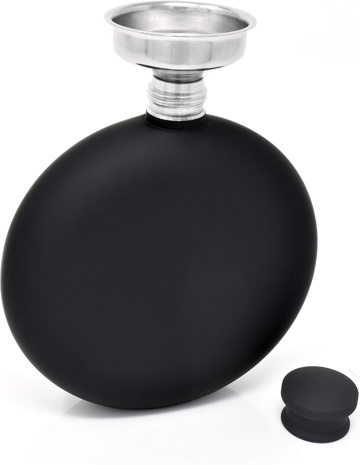 Hip Flask for Liquor Matte Black 5 Oz Stainless Steel Leak-Proof Circular with Funnel in Gift Package for Men & Women.