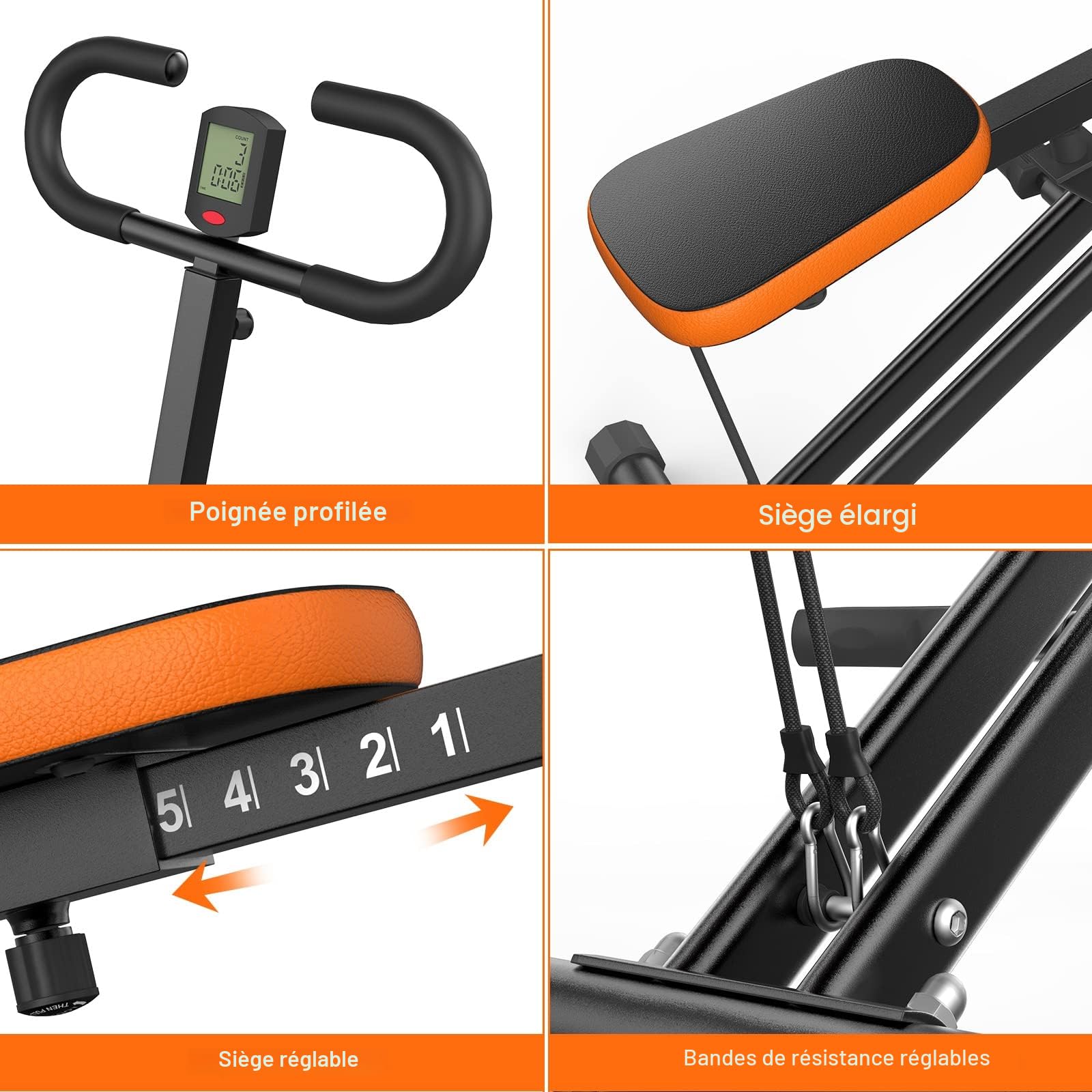 Dskeuzeew Appareil de Fitness Squat Assisté, Entraîneur Abdominaux Fessiers Jambes, Acier Allié Stable 120KG, Résistance Réglable 2 Bandes, Pliable Compact pour Maison, Écran Numérique Suivi Données