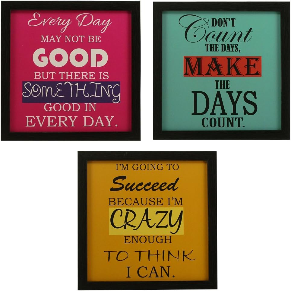 Indianara 3 Piece Set of Framed Wall Hanging Motivational Office Decor Art Prints 8.7 inch X 8.7 inch Without Glass-Multicolour