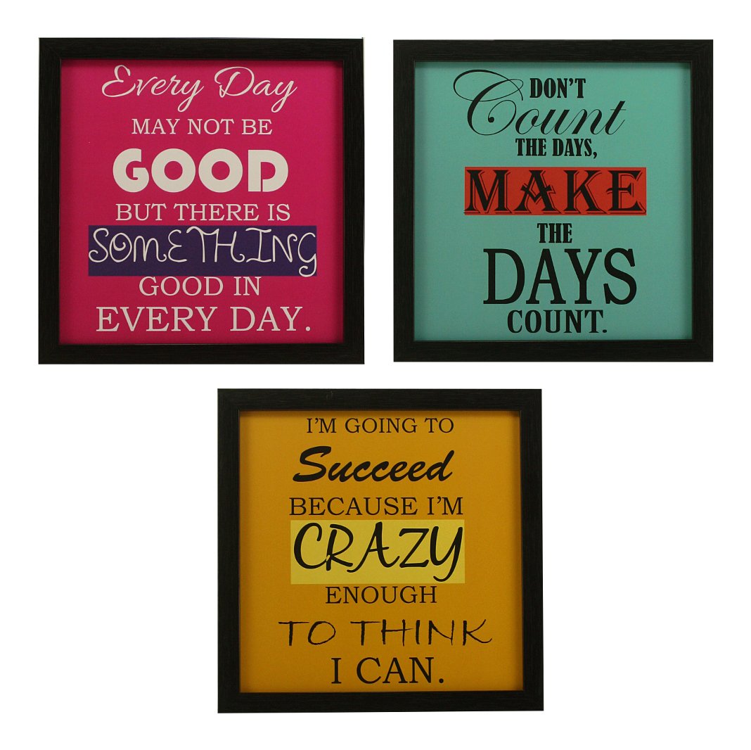 3 Piece Set of Framed Wall Hanging Motivational Office Decor Art Prints 8.7 inch X 8.7 inch Without Glass-Multicolour