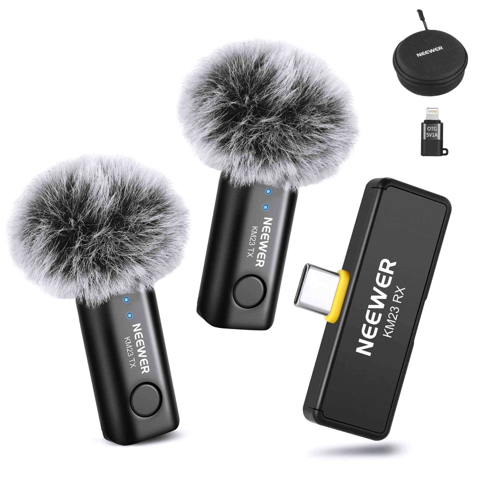 NEEWER Wireless Lavalier Microphone for iPhone Android Tablet PC Laptop 131ft/40m Range Noise Cancellation Omnidirectional Mic for Vlogging Live Streaming (1x RX + 2x TX), KM23