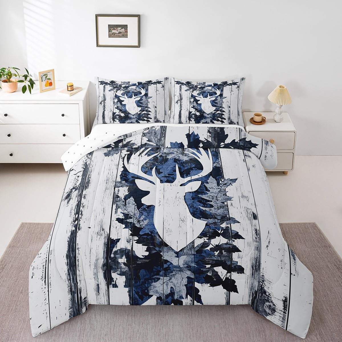 Feelyou Camo Toddler Bedding Set, Deer Antlers Army Camo Comforter Set, Western Duvet Insert Microfiber Bed Set