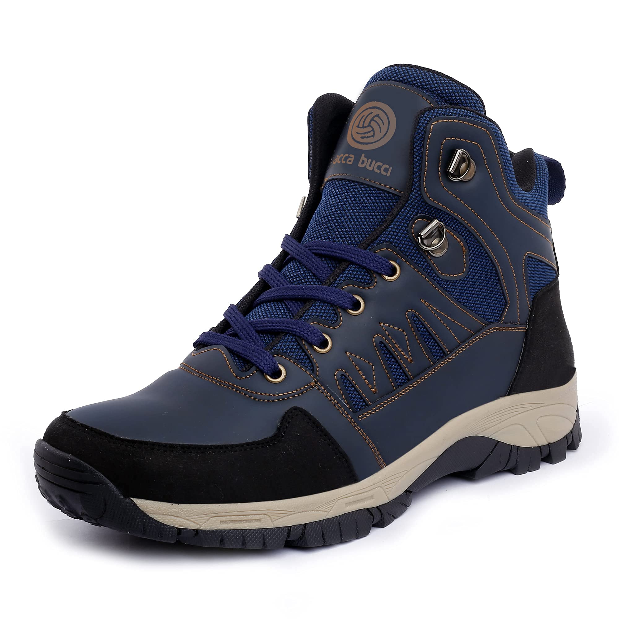 Bacca Bucci® Men's Hunter 6 inches Hiking/Snow Boots for Men for Outdoor Trekking - Non Slip, Water Proof, Anti-Fatigue, Comfortable & Light Weight- Blue, Size UK8