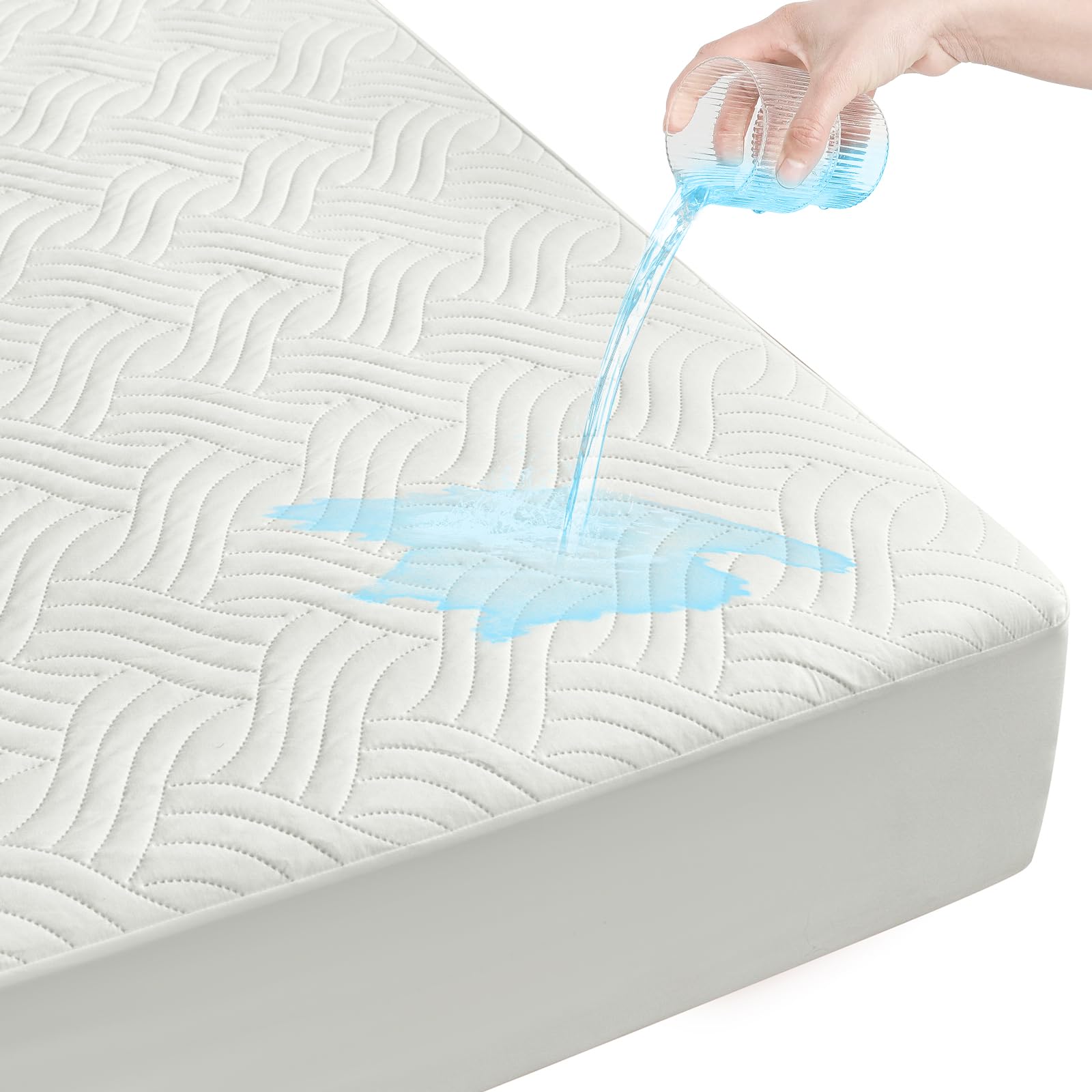 Fabcloud Twin Mattress Protector Waterproof, Twin Size Mattress Cover Noiseless with Deep Pocket 6"-18" Depth, Soft Breathable Mattress Pad Cover Machine Washable for Kids, College Dorm, White