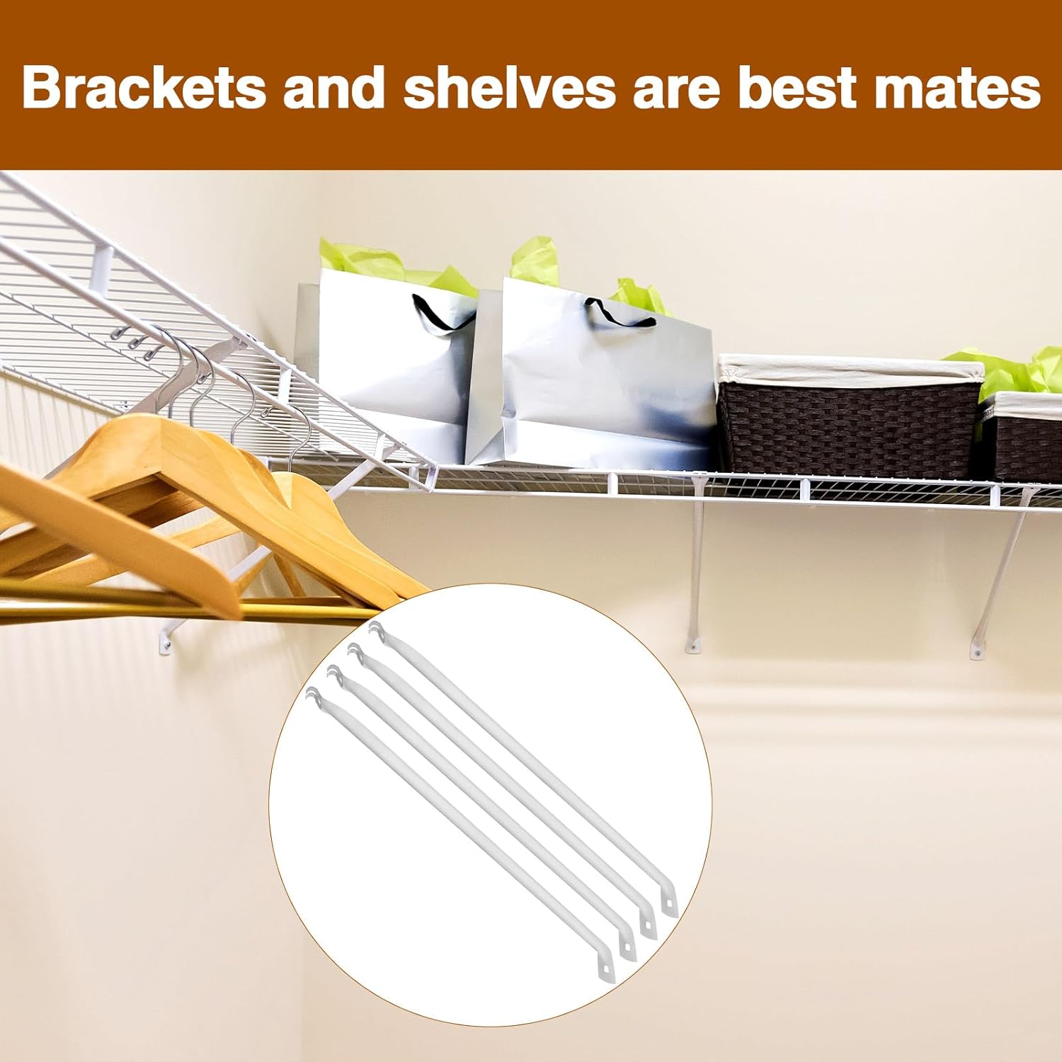4 Pcs 12 Inch Heavy Duty Metal Wire Shelf Brackets with Installation Kit,Strong Support for Closet Wire Shelving,Versatile Shelf Accessories for Home & Office