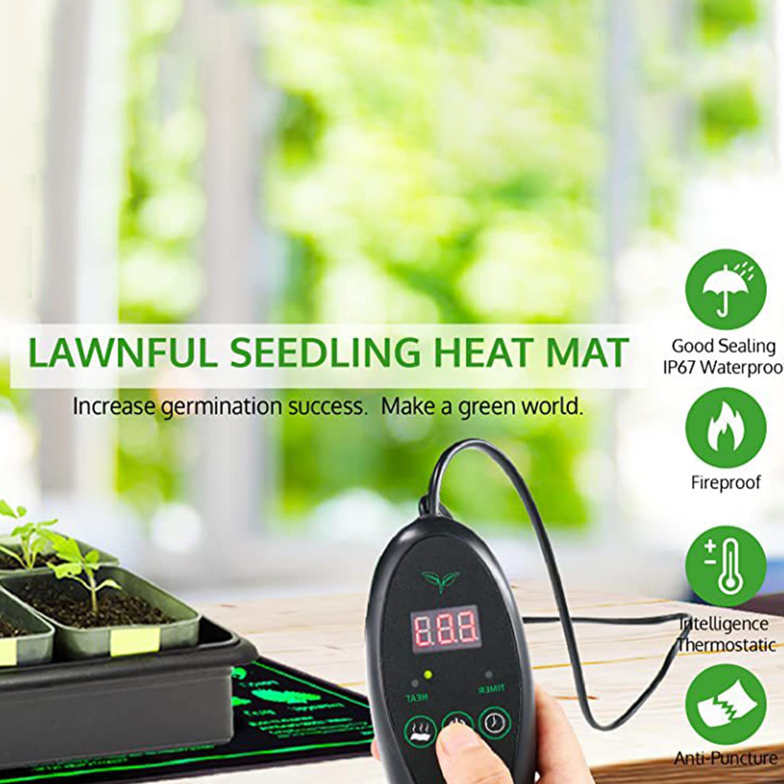 Fide Heat Pedi, PVC 20x10inch IP67 Semis Imperméables Hémisphère Les Connexions de Puissance Mate Mate Germent et Augmenteront le Succès de la sécurité (Plug UE 220-240V)