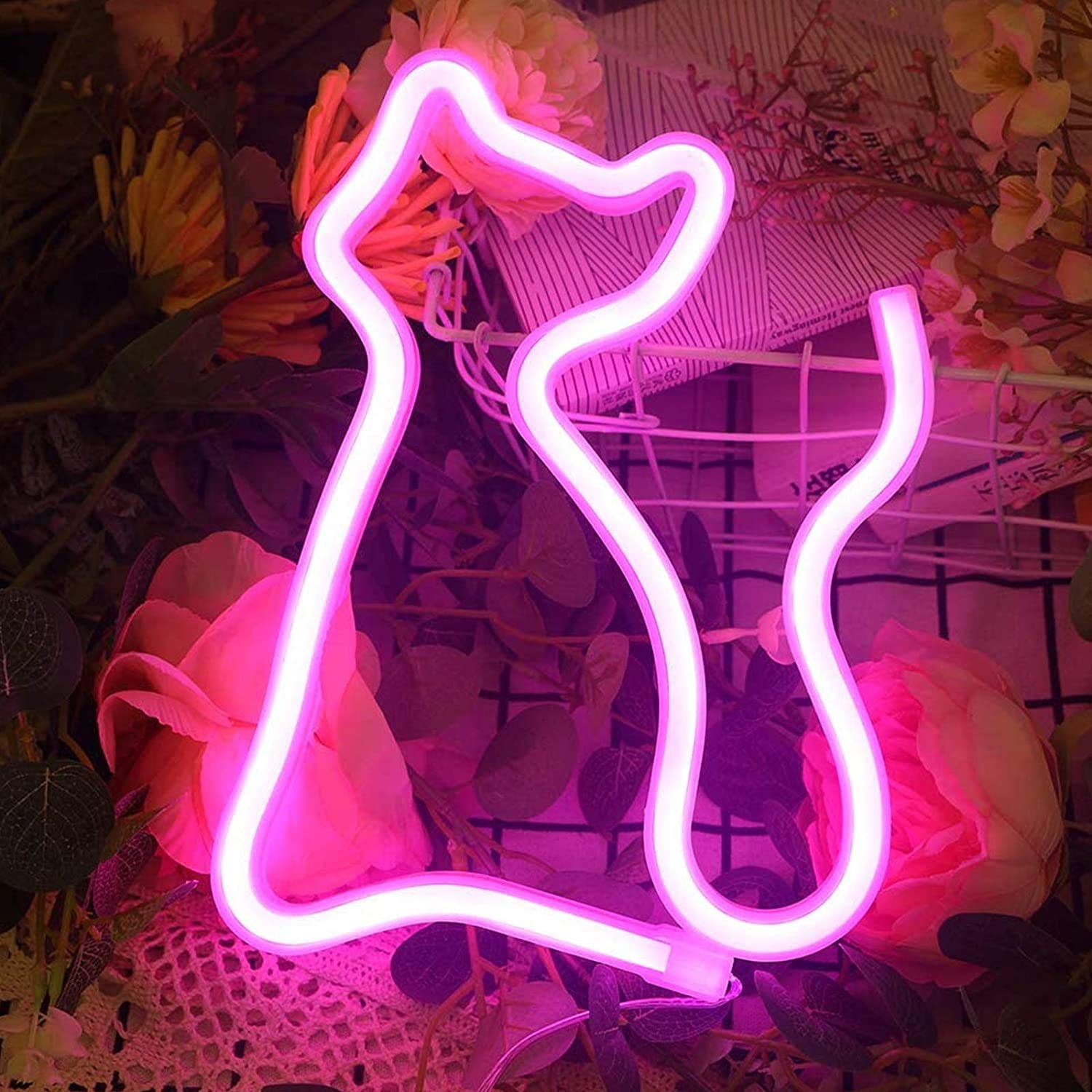 LED Cat Neon Light, Cat Fairy Neon Light with Battery and USB Operated Neon Decorative Lights, Neon Signs for Wall Pink Cat Lamp for Christmas Birthday Kids Room Living Room Wedding Party Décor