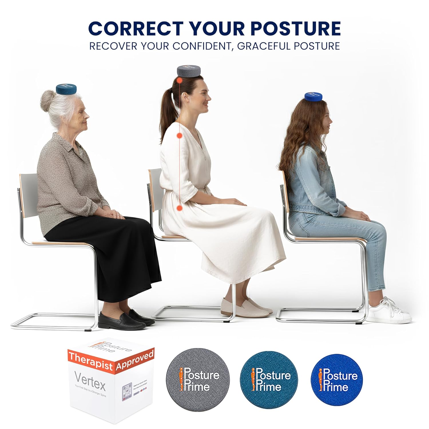 Vertex Weighted Cushion Forward Head Posture Corrector for Women Men - 3 Size Options Neck Workout Equipment Set - Head Neck Straightener Back Alignment for Home - No straps needed