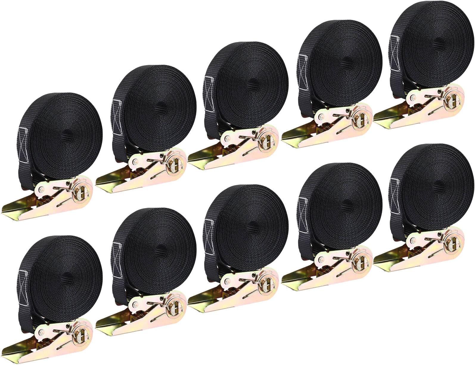 LIFERUN 10 Pack 1" x 20' Ratchet Straps Heavy Duty, 1760lbs Break Strength Endless Ratchet Strap, NO Hook, Tie Down Straps for Motorcycles, Goods, Luggage,Black