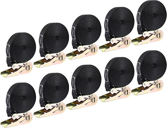 LIFERUN 10 Pack 1 x 20' Ratchet Straps Heavy Duty, 1760lbs Break Strength Endless Ratchet Strap, NO Hook, Tie Down Straps for Motorcycles, Goods, Luggage(Black &Blue)