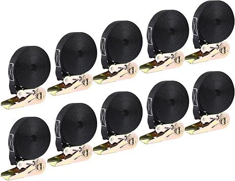 LIFERUN 10 Pack 1 x 20' Ratchet Straps Heavy Duty, 1760lbs Break Strength Endless Ratchet Strap, NO Hook, Tie Down Straps for Motorcycles, Goods, Luggage(Black &Blue)