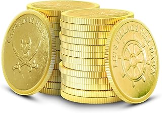 Metal Casino Golden Color Novelty Coins, Pirate Design, 1 inch Diameter, Pack of 50, Realistic Gaming Tokens for Party Favors,Perfect for Game Nights