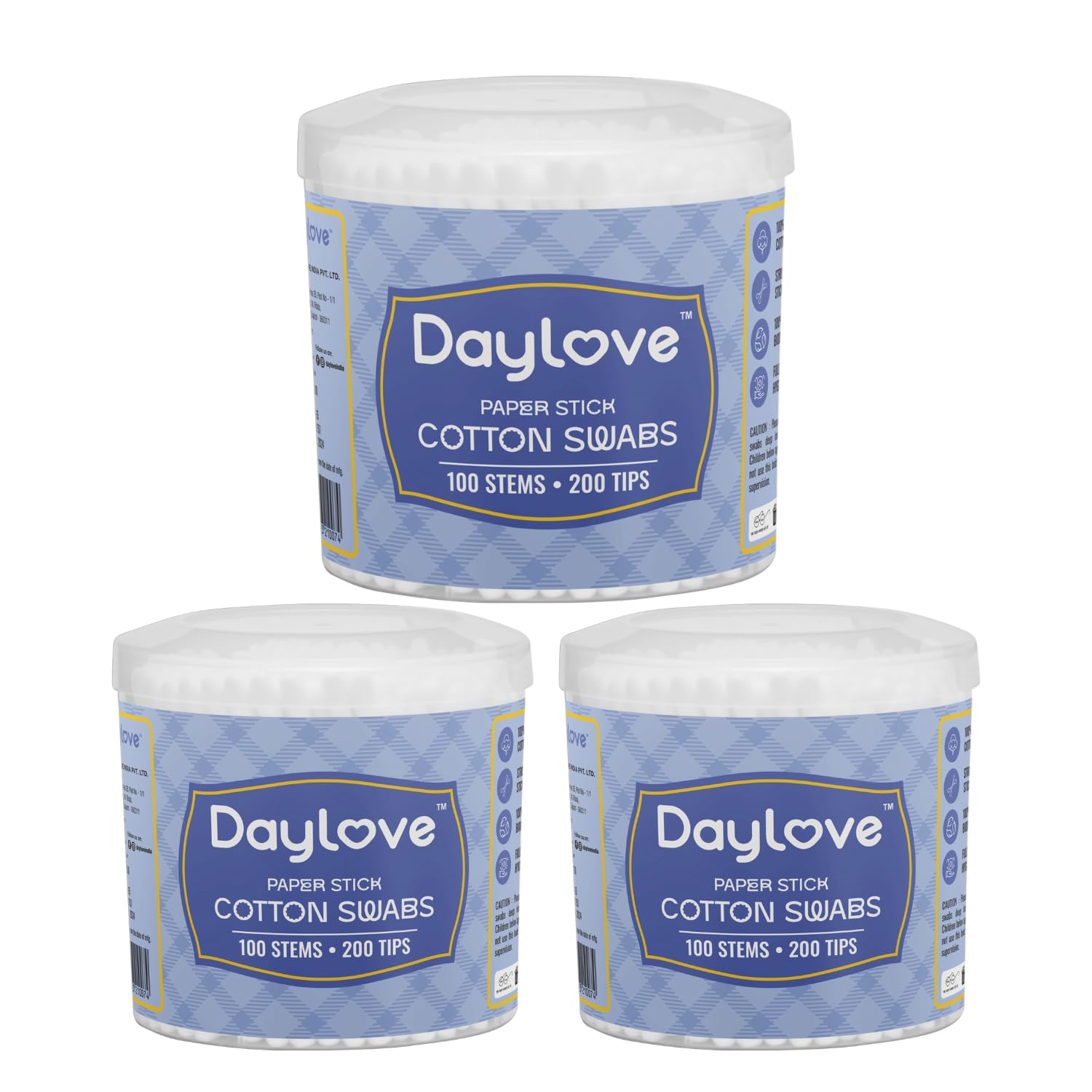 Daylove Cotton Ear Buds/Swabs Jar | Strong Paper Stick With Both Side 100% Cotton Tips | No Plastic | 300N Stems / 600N Swabs | Pack Of 3 Jars | Eco-Friendly, Safe and Gentle-image-46