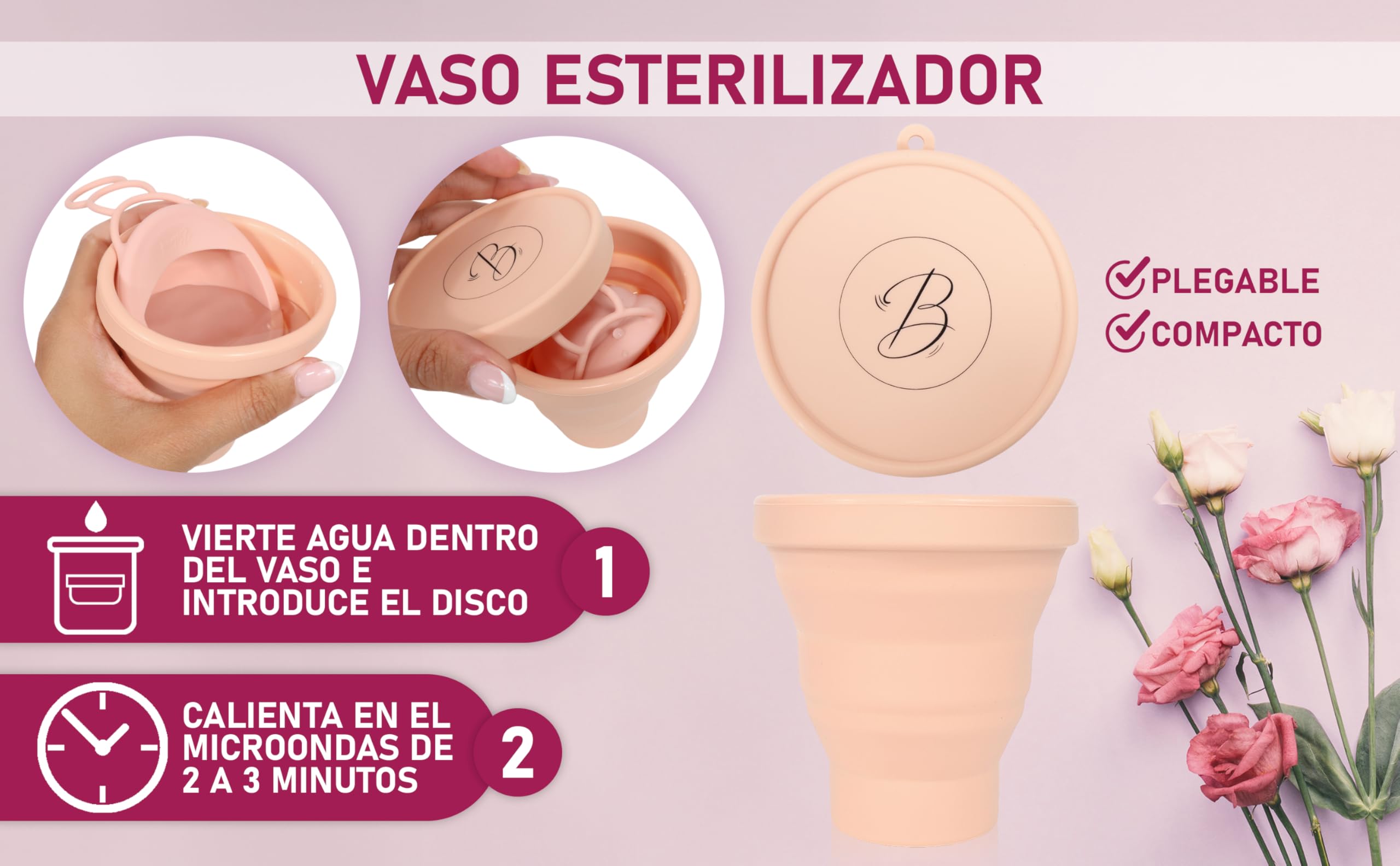 Disque menstruel Bibrad avec zone anti-goutte, poignée réglable et capacité de stockage accrue, 2 disques menstruels taille S et L, stérilisateur, sac et manuel (S-L DISC)