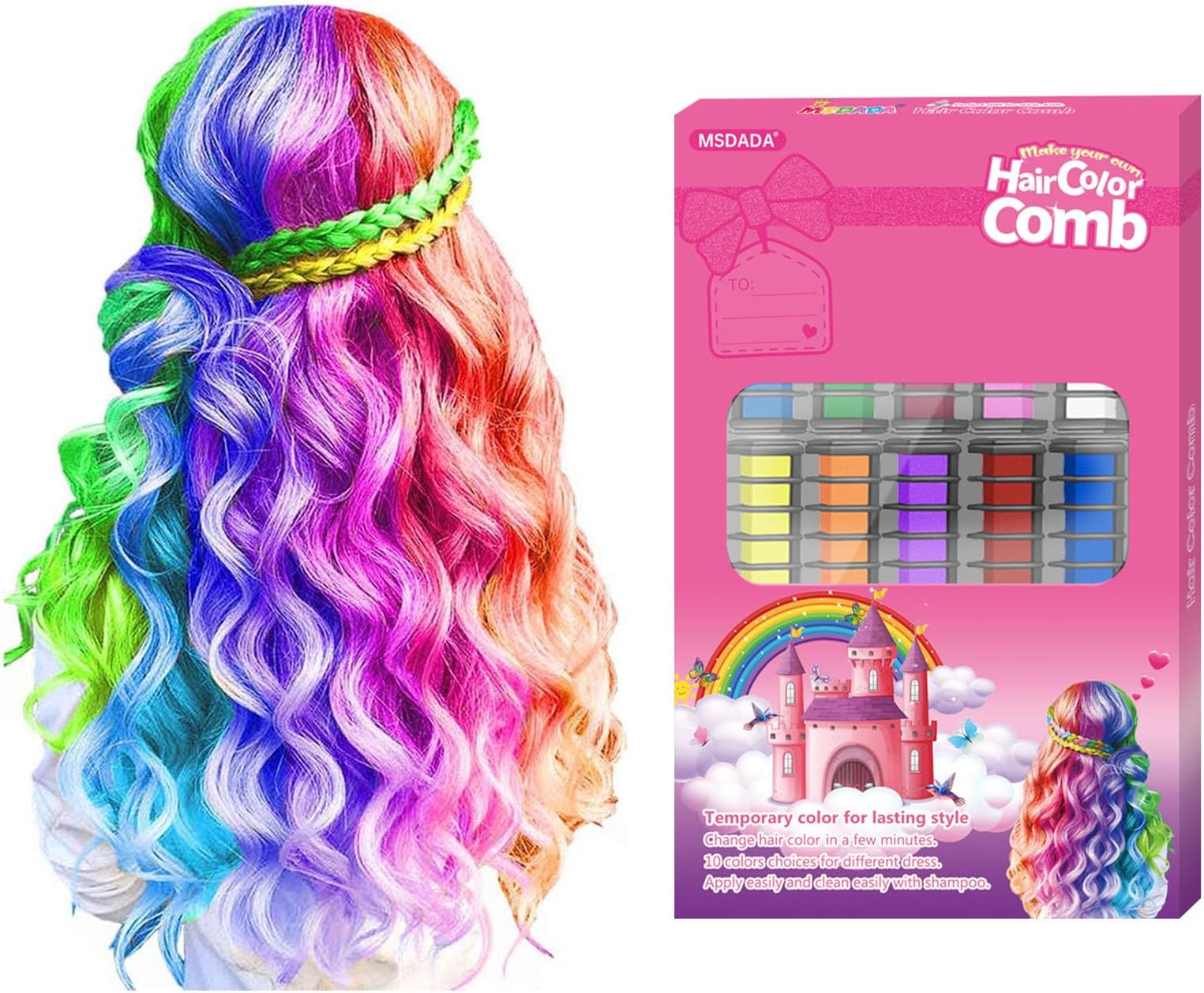 MSDADA 10 Color Hair Chalk for Girls Washable Temporary Hair Chalk Comb