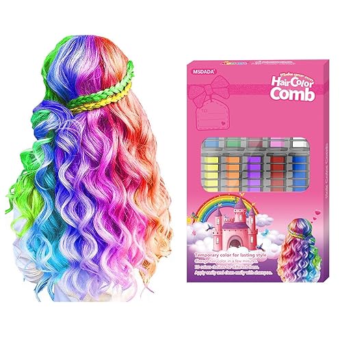MSDADA Tiza para el cabello de 10 colores para niñas, peine de tiza para el cabello, tinte temporal para el cabello, accesorios para el cabello, kit