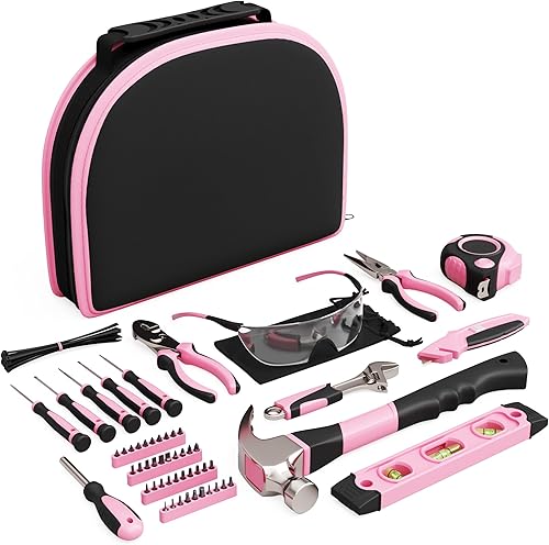 Gekko and Co Kit de herramientas rosa de 103 piezas para mujer con bolsa de transporte incluye estuche de seguridad rosa para gafas y gafas juego de