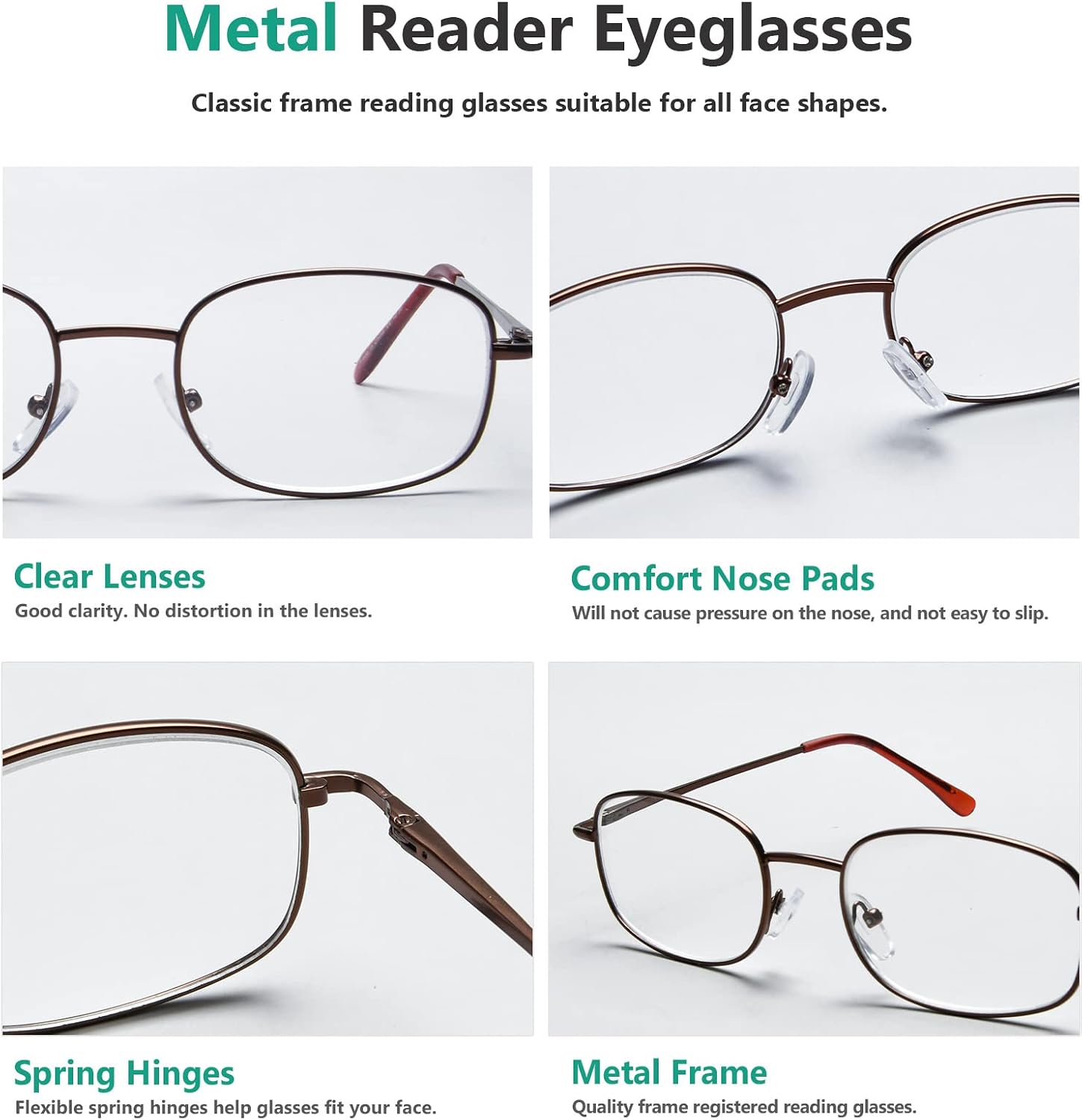 Eyekepper Classic Metal Frame Spring Hinged Arms Reading Glasses 3 Pair Valupac Metal Readers Brown