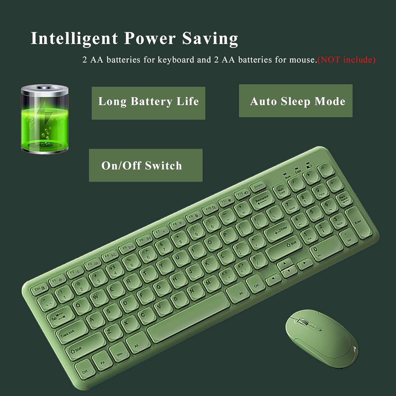 Wireless Keyboard and Mouse Combo,JieruiDeng 2.4Ghz USB Cordless Slim Silent Keyboard and Mouse Kit Home Office Game Use for Computer,Laptop,PC Desktops,Mac (Green)