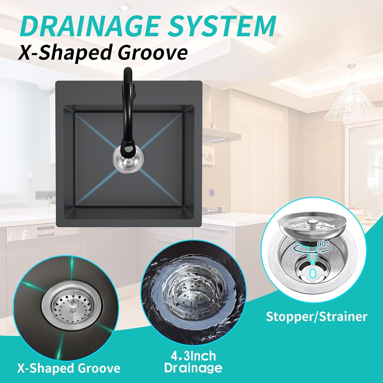 Black Kitchen Sink, Stainless Steel 18 x 18 Inch Top Mount Kitchen&Bar Sink Single Bowl Drop In Sink Set - Stainless Grid, Silicon Mat, Retracable Basket For Modern Stylish Kitchen