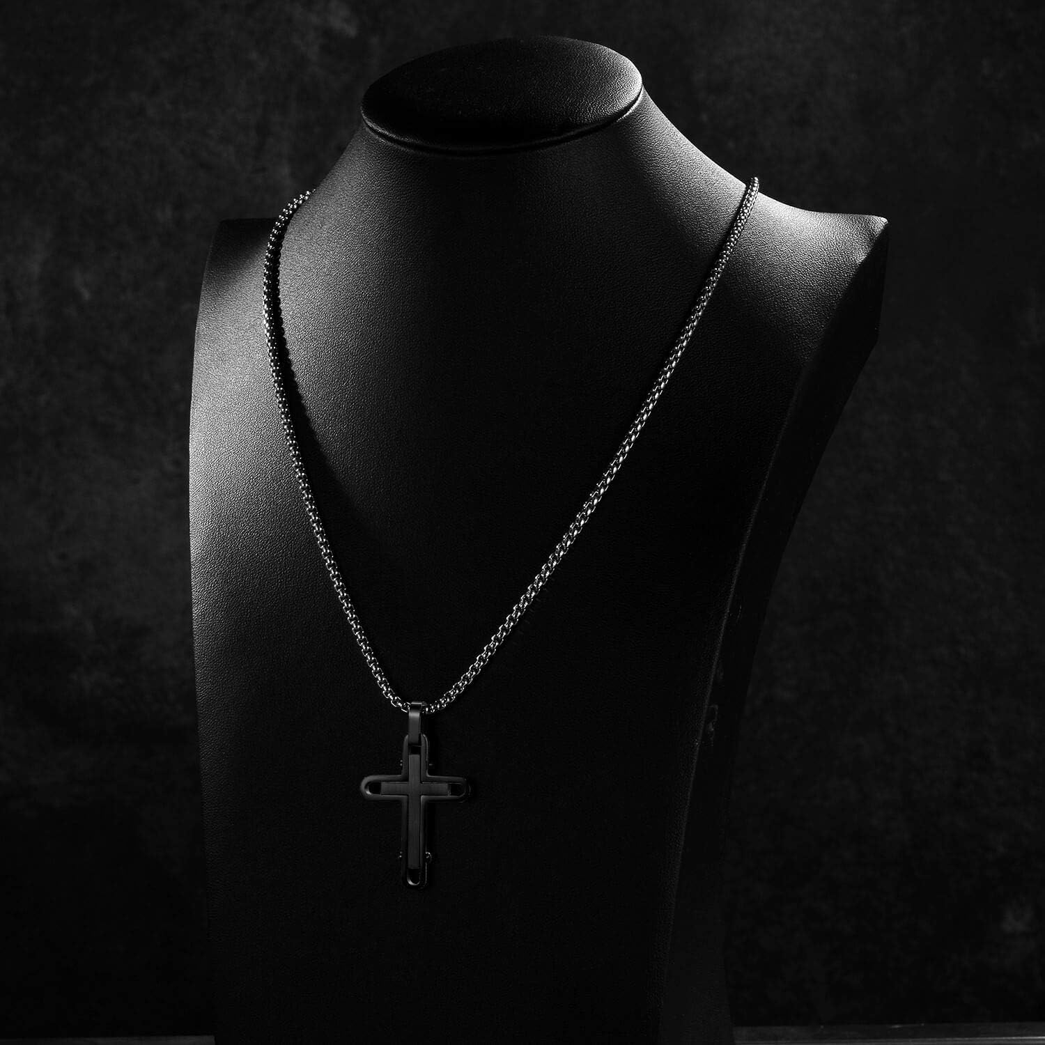 Holizaly Men's Cross Necklace 316L Stainless Steel Pendant White/Gold/Black/Blue Rolo Chain-Gift Box Included - Image 6