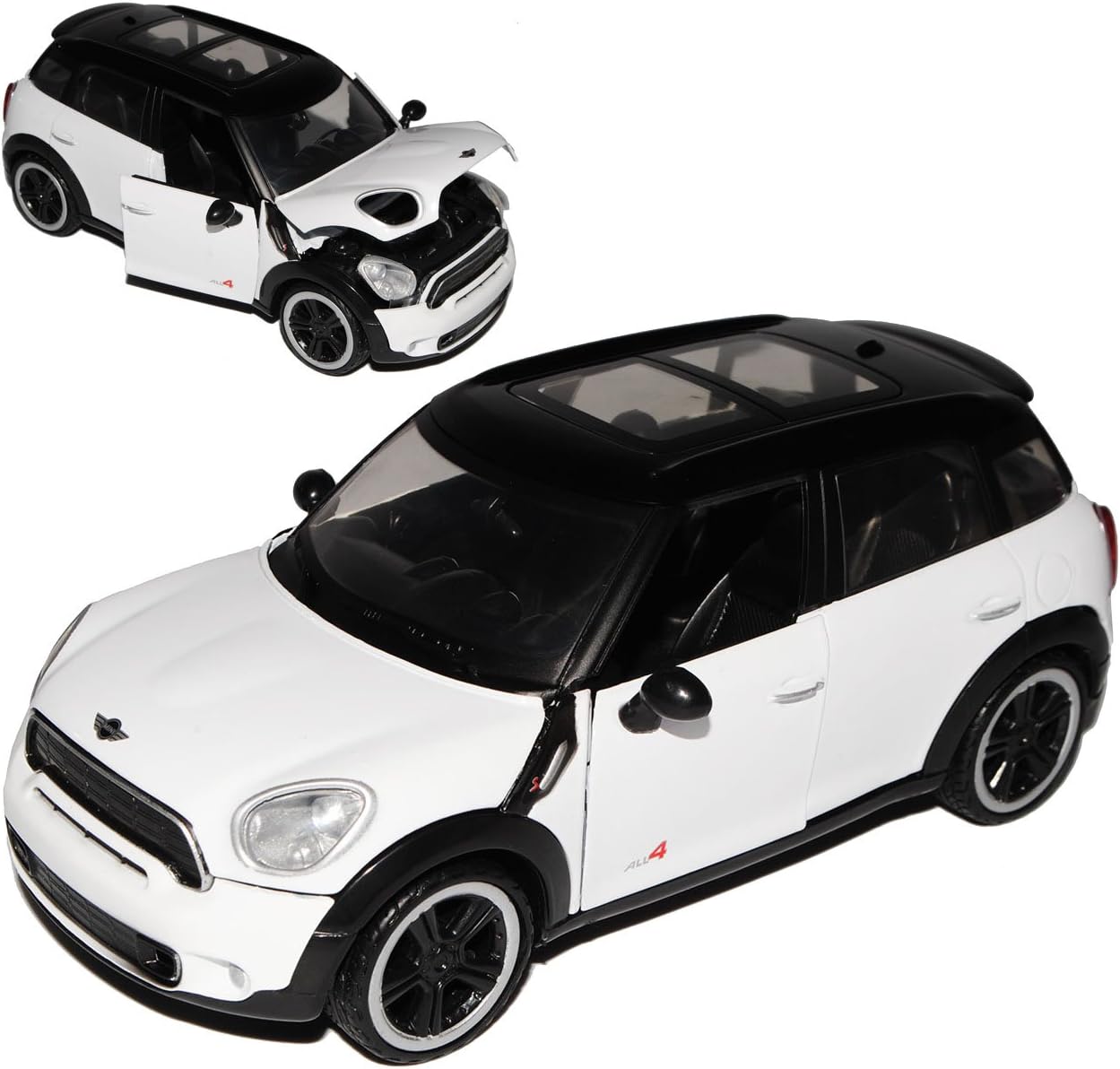 Motormax Mini Cooper S Countryman SUV biały z czarnym dachem od 2010 1/24 model samochodu z indywidualnym oznaczeniem na życzenie