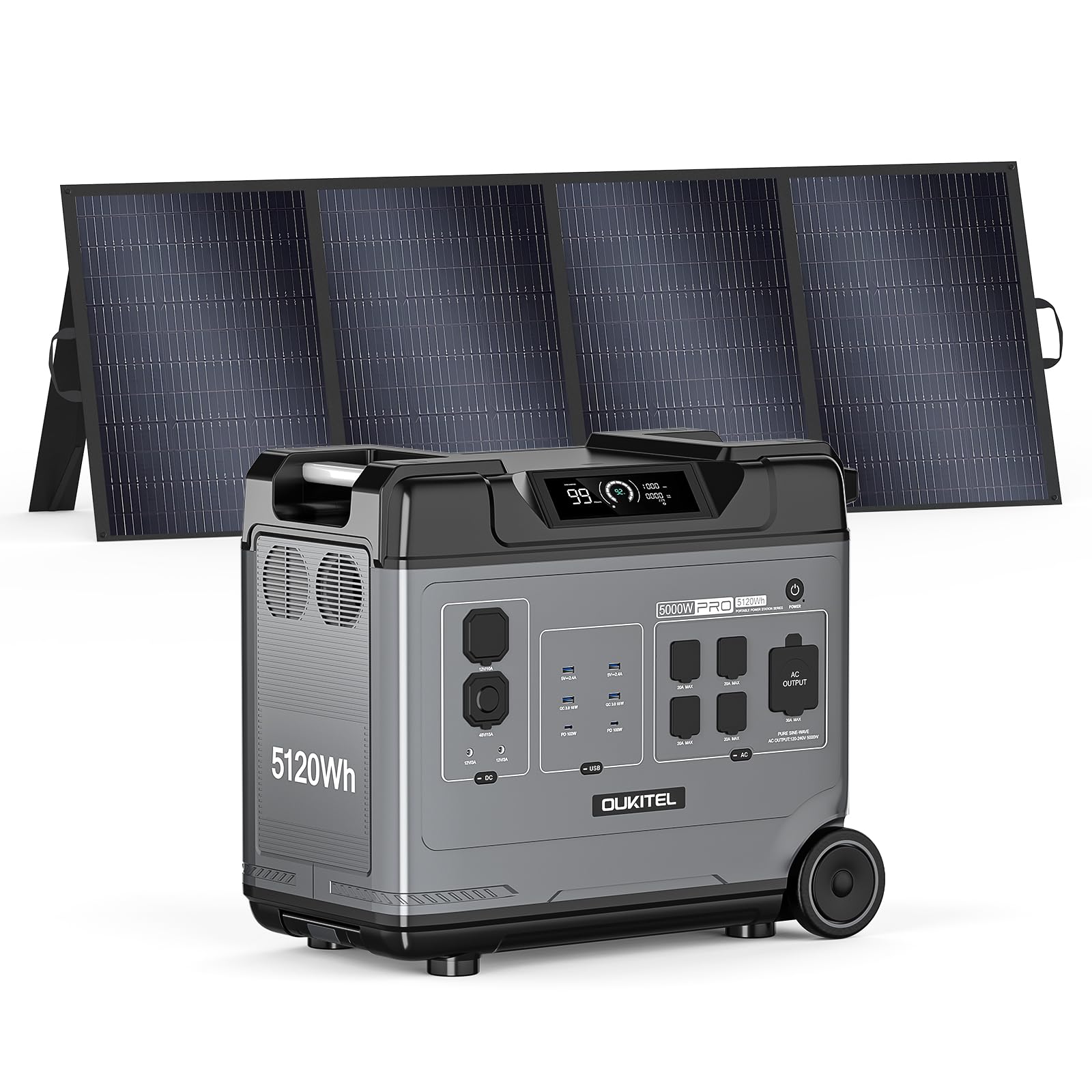 Oukitel BP5000 Pro MAX 5120Wh 5000W Solar Generator with 400W Solar Panel 120V 240V Split Phase Output 9000W
