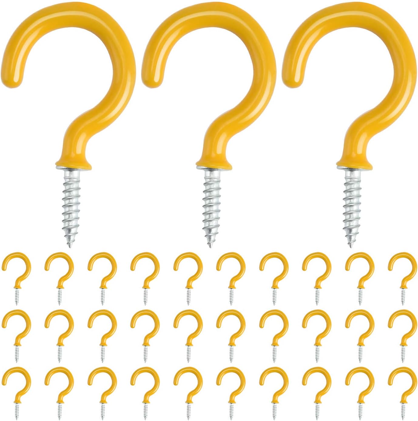 30pcs Ganchos de Techo, Ganchos de Tornillo de Copa Recubiertos de Plástico para Uso en Interiores y Exteriores - 1'' Amarillo