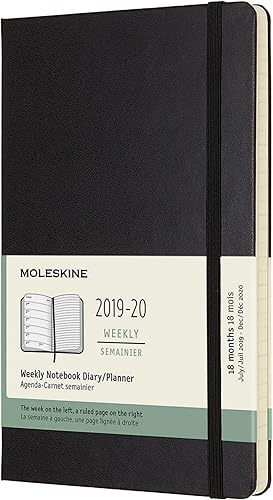 Moleskine Agenda semanal clásica de 18 meses 2019-2020, tapa dura, grande (5 x 8.25 pulgadas), color negro