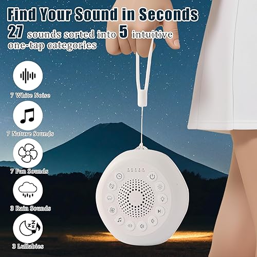 Miniatura 2 de Syaws Máquina de sonido portátil, máquina de ruido blanco con 27 sonidos relajantes, luz nocturna de 7 colores con lámpara de guardería, diseño de