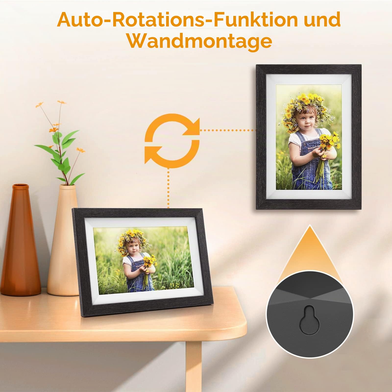 Frameo Digitaler Bilderrahmen WLAN, FUMAT 10.1 Zoll Elektronischer Bilderrahmen Digital 32 GB Speicher, Einfache Teilen von Fotos und Videos über Frameo App, Automatische Drehung,IPS HD Touchscreen