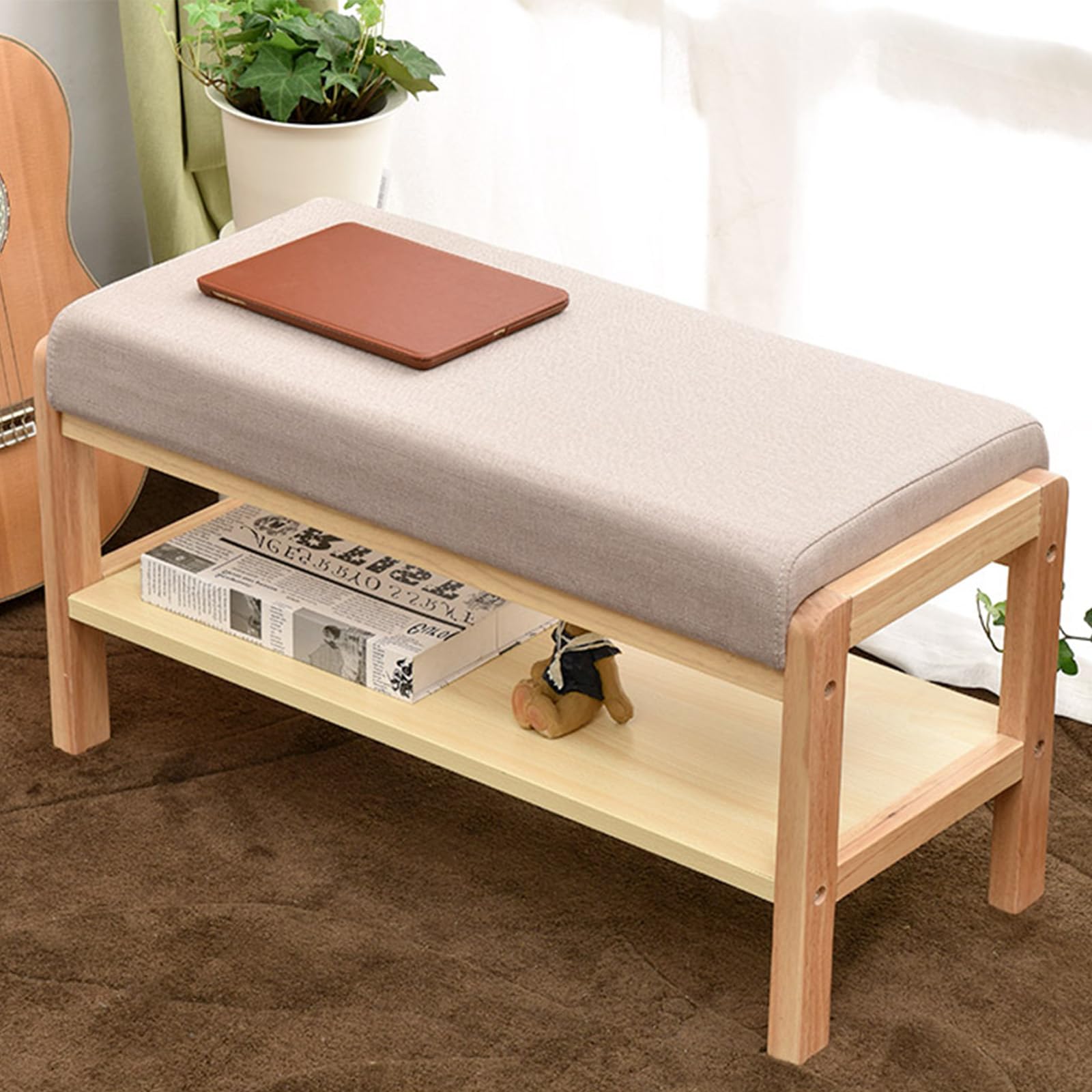 Entryway Shoe Bench with Storage, Long Shoe Bench with Flip Top? End of Bed Bench with Shelf, Upholstered Storage Shoe Bench, Modern Bedroom Bench for Living Room, Entryway, Dining Room(similar to the photo)